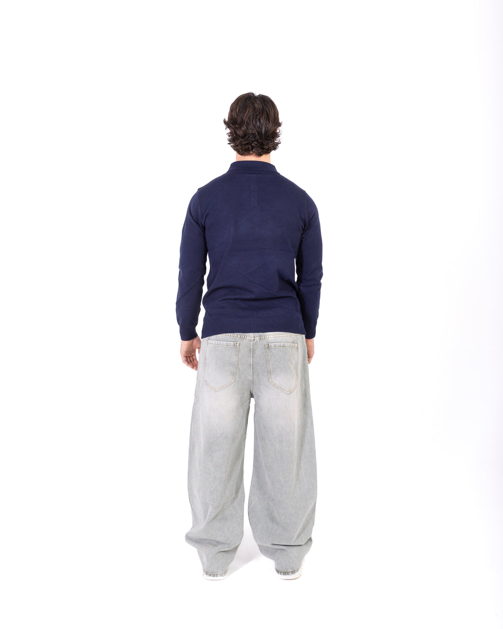 Polo in filo manica lunga Blu