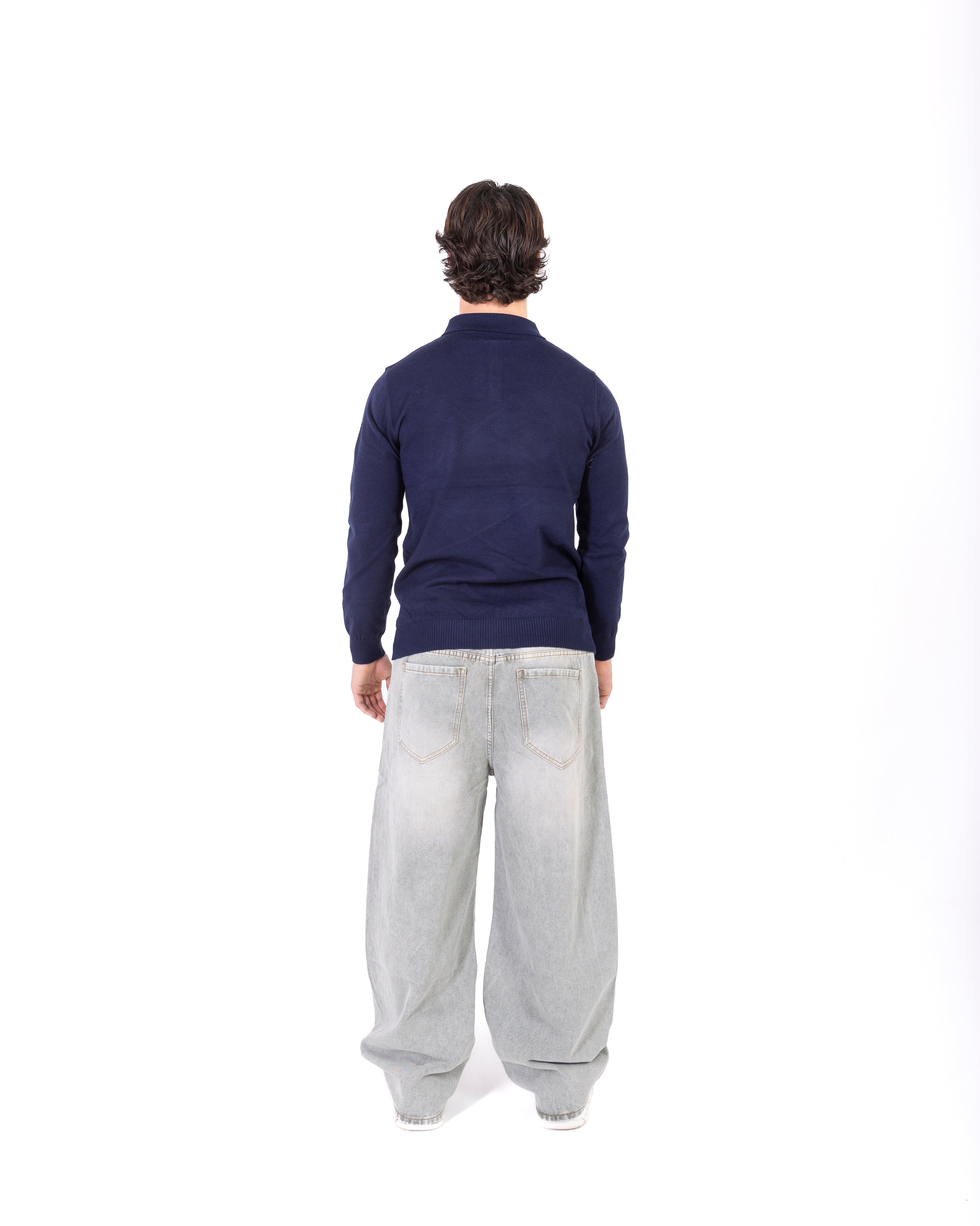 Polo in filo manica lunga Blu