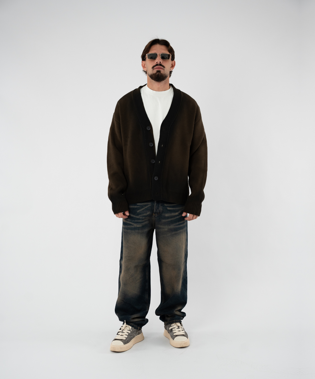 Cardigan Felpato Washed Brown