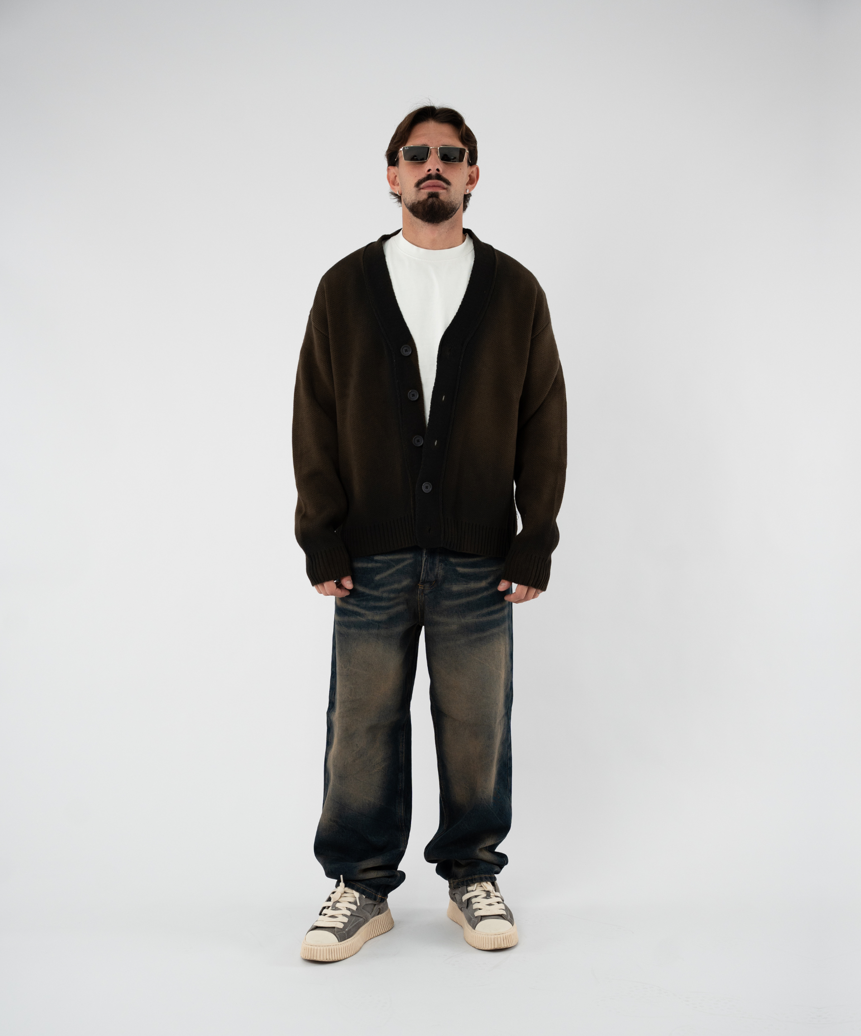 Cardigan Felpato Washed Brown