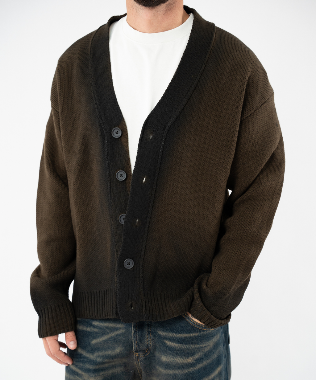 Cardigan Felpato Washed Brown