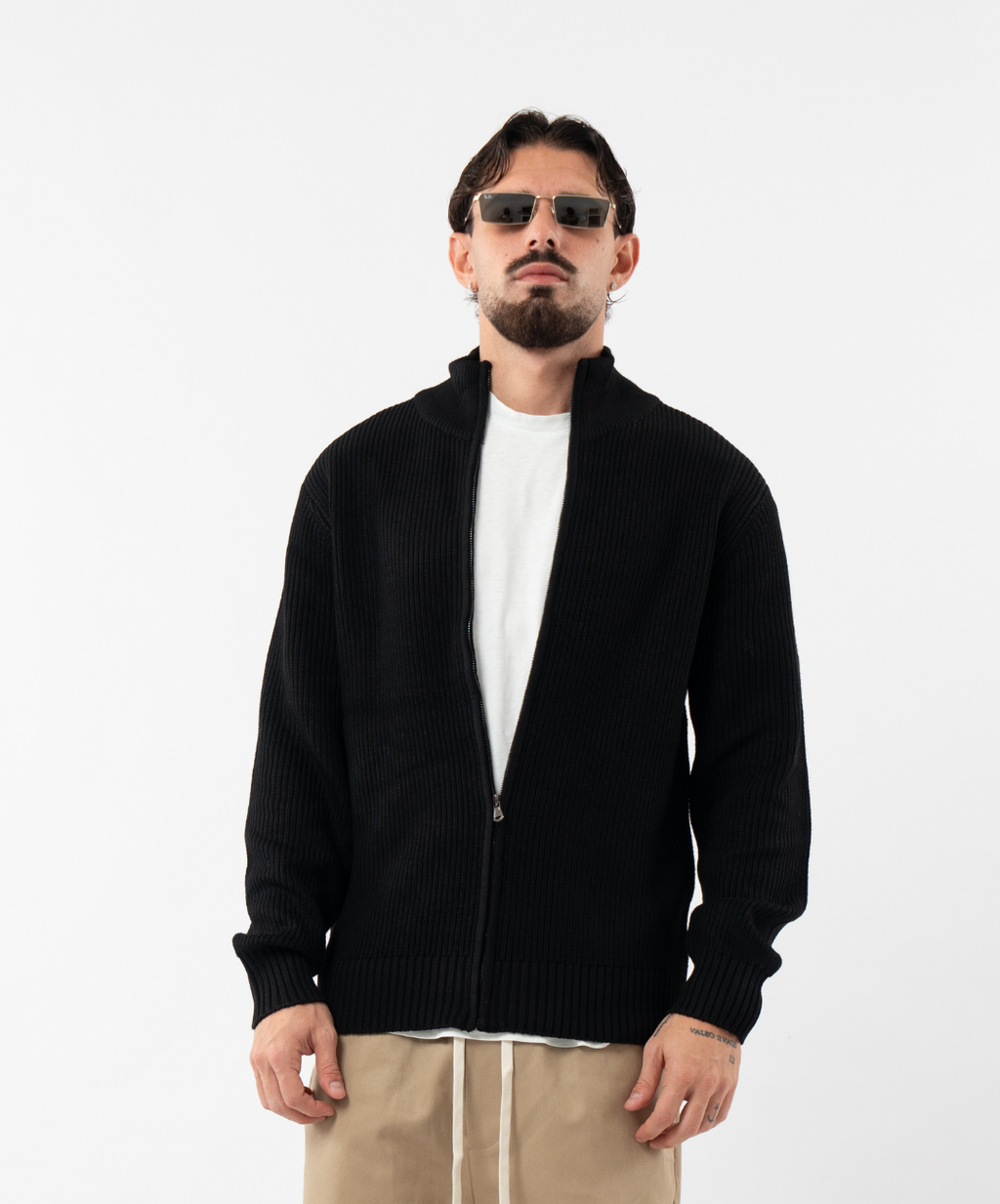 Cardigan in cotone con zip black