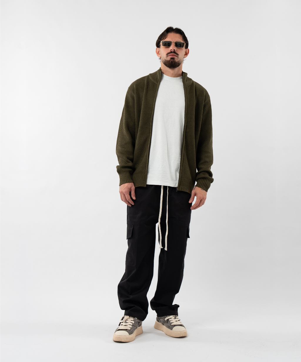 Cardigan in cotone con zip olive