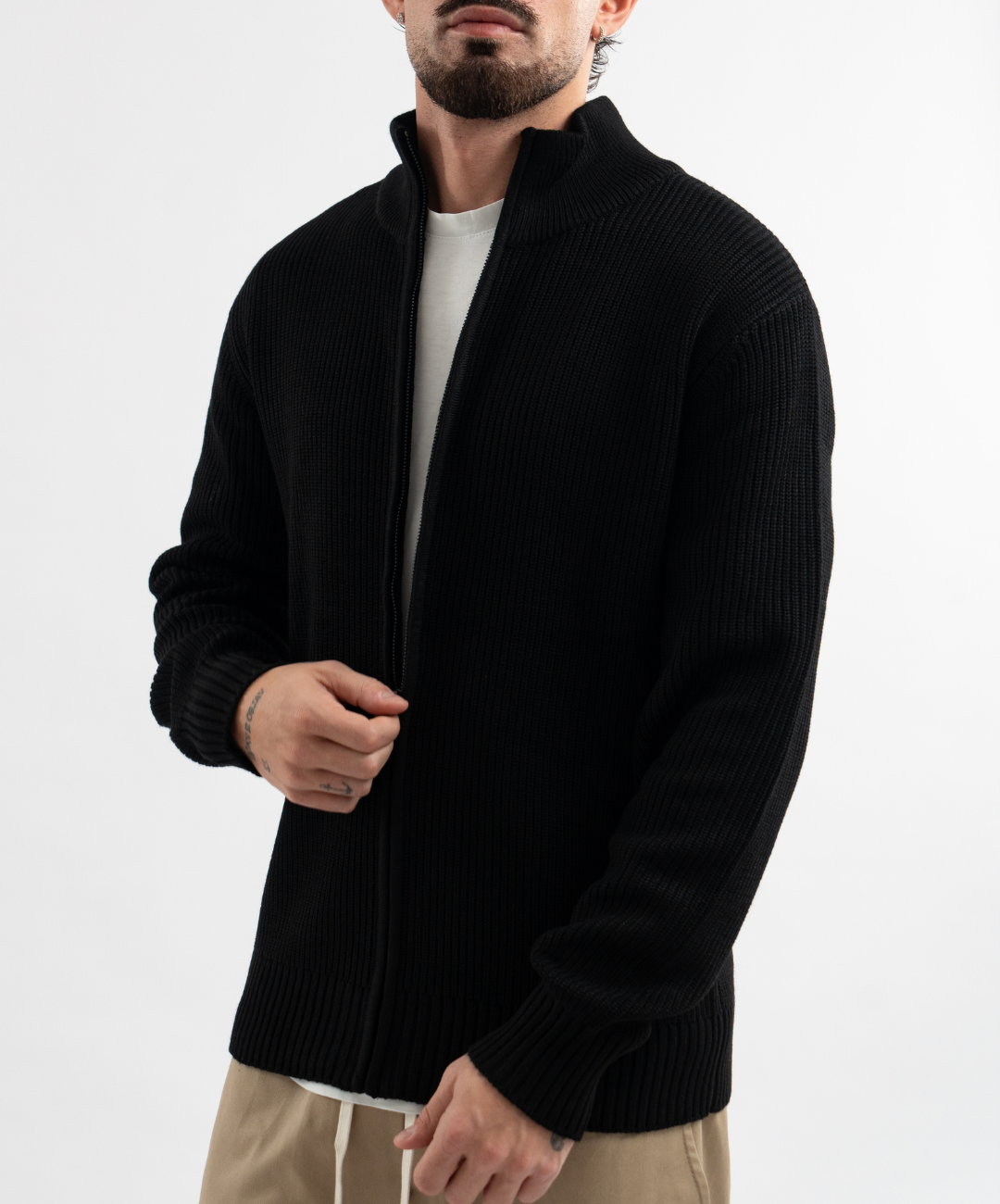 Cardigan in cotone con zip black