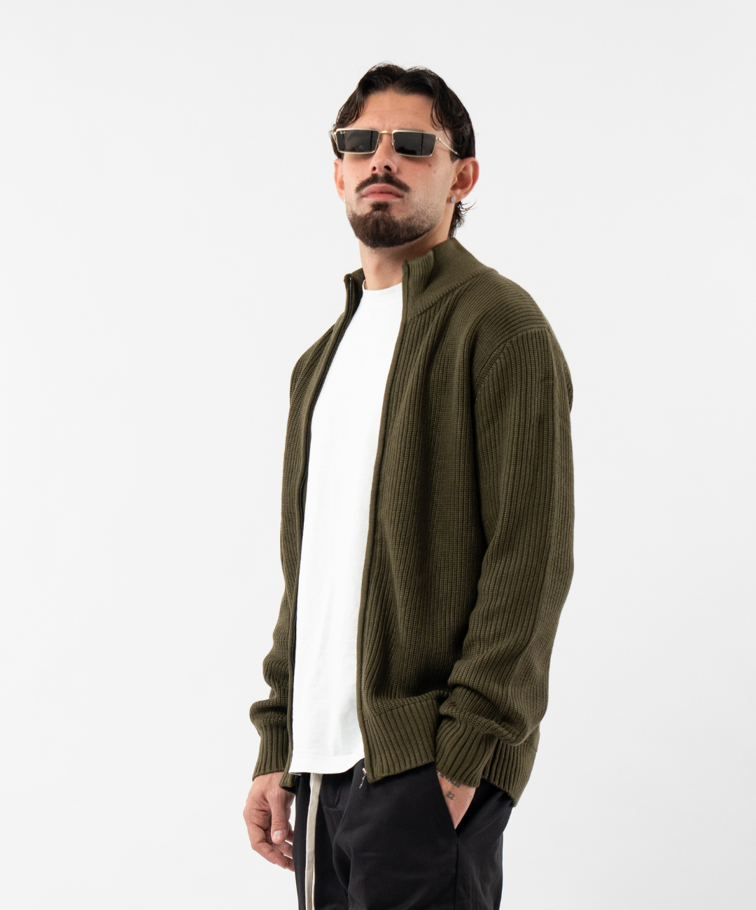 Cardigan in cotone con zip olive