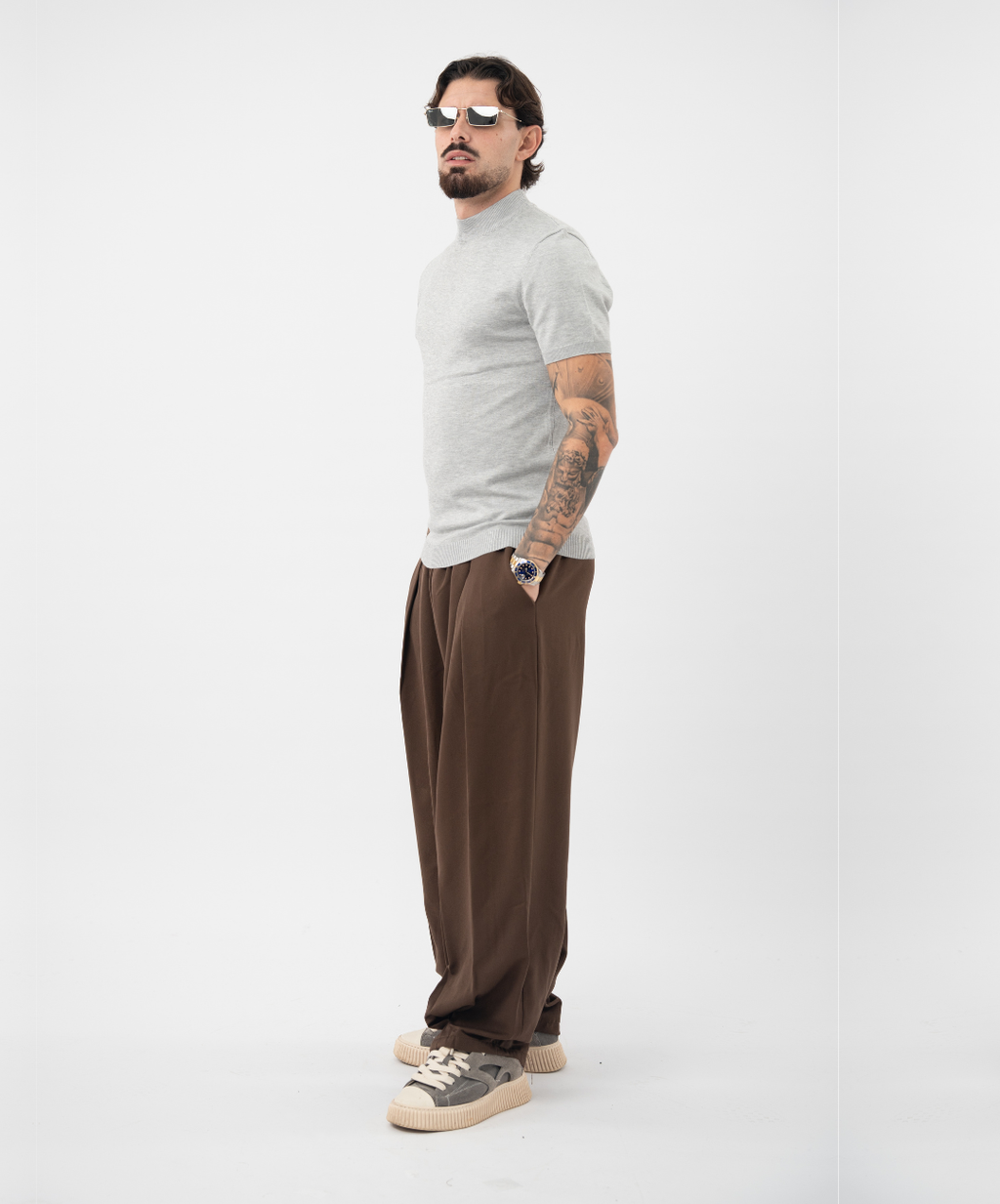 Maglia in filo mezzo collo gray